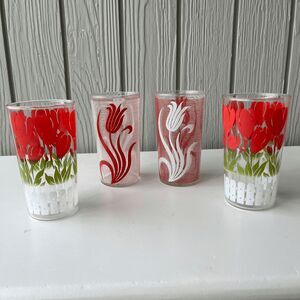 Vintage Hazel Atlas Tulip Drinking Glasses – Set of 4 – 5” Tall